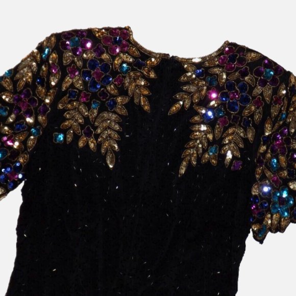 Vintage Stenay Sequined Glass Beaded Party Holiday Dress Size 16 - Picture 11 of 11